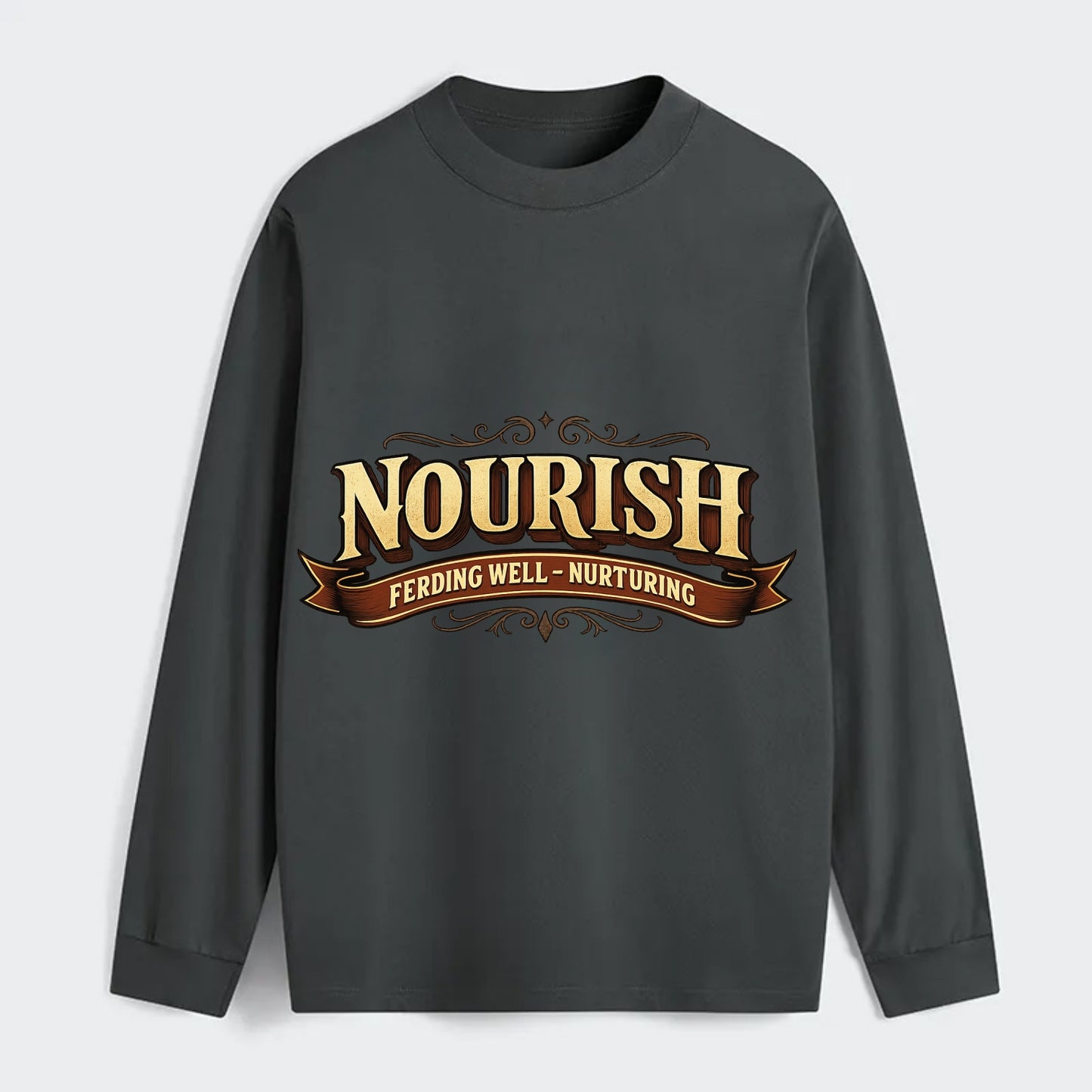 Bold typography design - "NOURISH" - feeding well, nurturing - Classic Long Sleeve Shirt - Gray