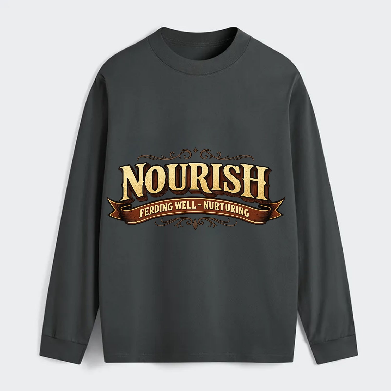 Bold typography design - "NOURISH" - feeding well, nurturing - Classic Long Sleeve Shirt - Gray