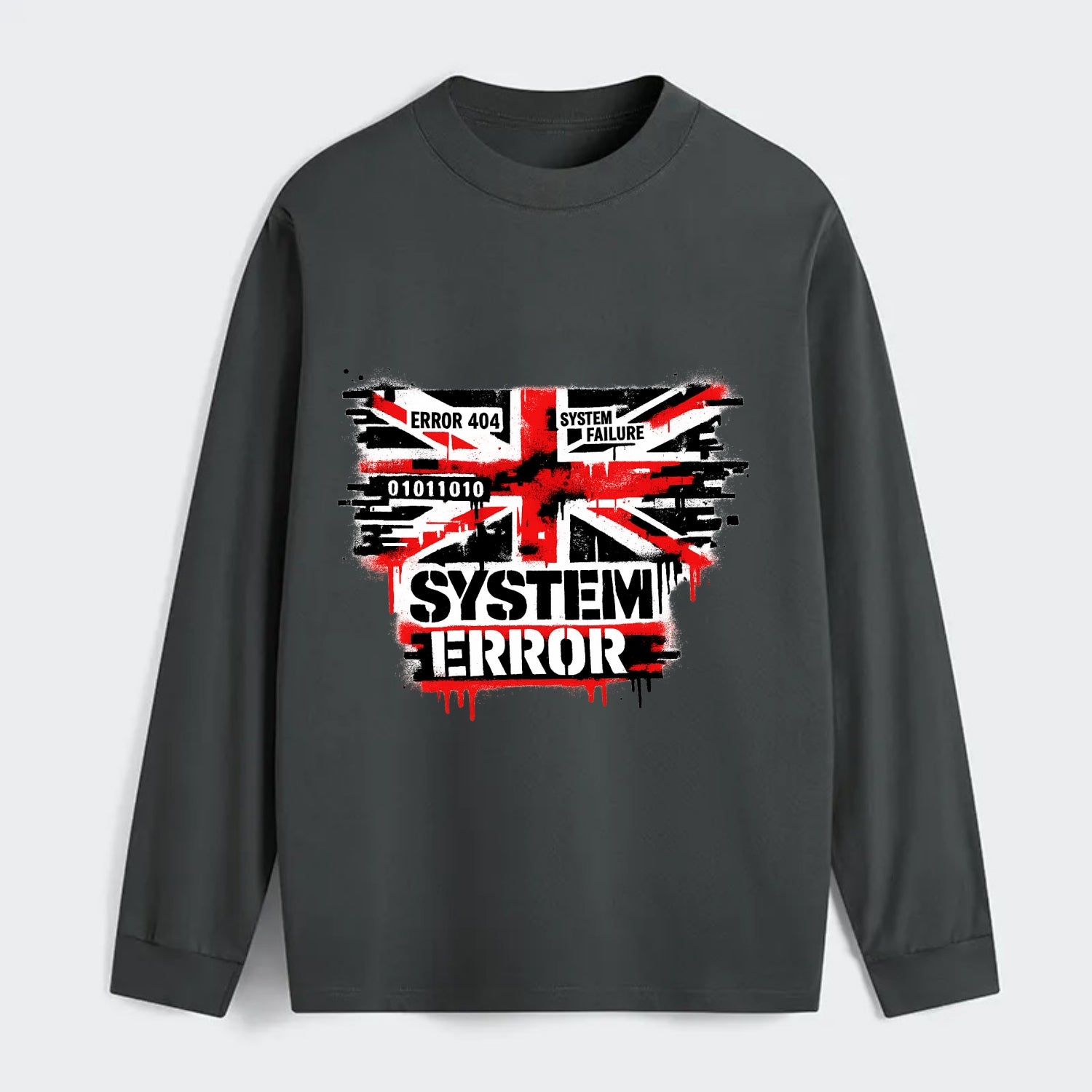 SYSTEM ERROR | Glitch Union Jack pattern | Digital corruption effect | - Classic Long Sleeve Shirt - Gray