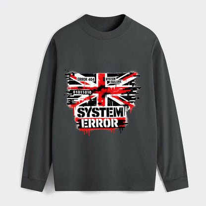 SYSTEM ERROR | Glitch Union Jack pattern | Digital corruption effect | - Classic Long Sleeve Shirt - Gray
