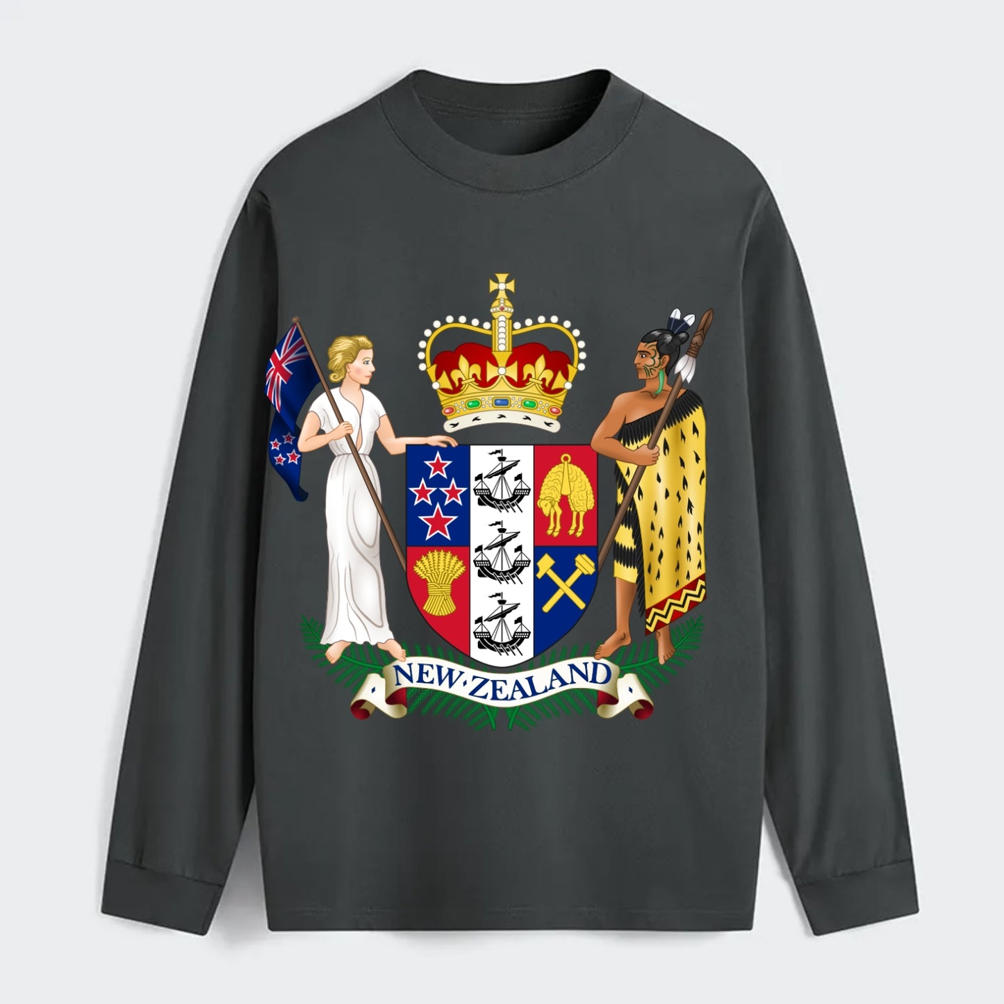 Coat Of Arms Of New Zealand - Classic Long Sleeve Shirt - Gray