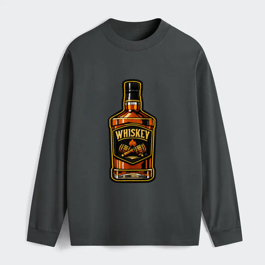 WHISKEY BOTTLE - bourbon bottle in amber and gold , spirits connoisseur - Classic Long Sleeve Shirt - Gray