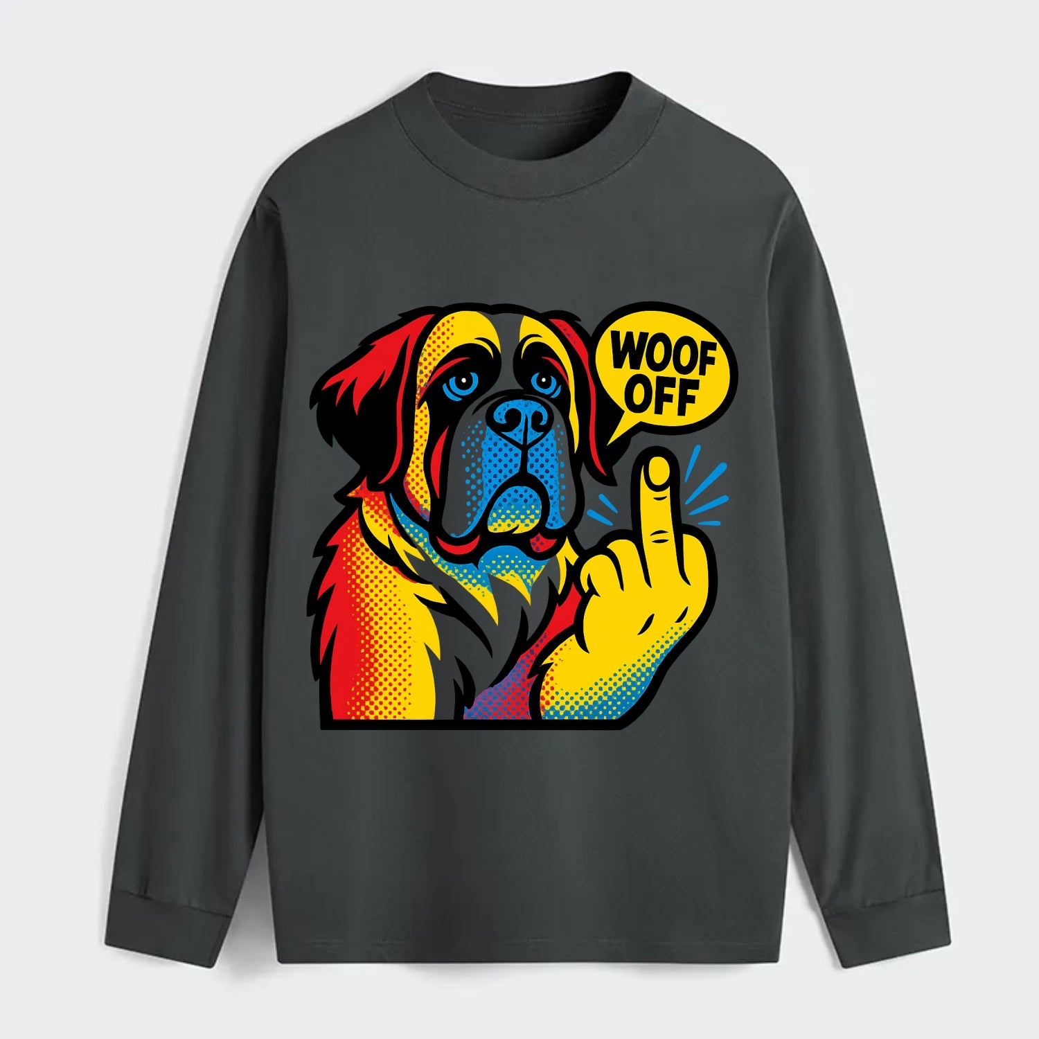 Saint Bernard with gentle giant face and droopy jowls, huge paw raised - Classic Long Sleeve Shirt - Gray