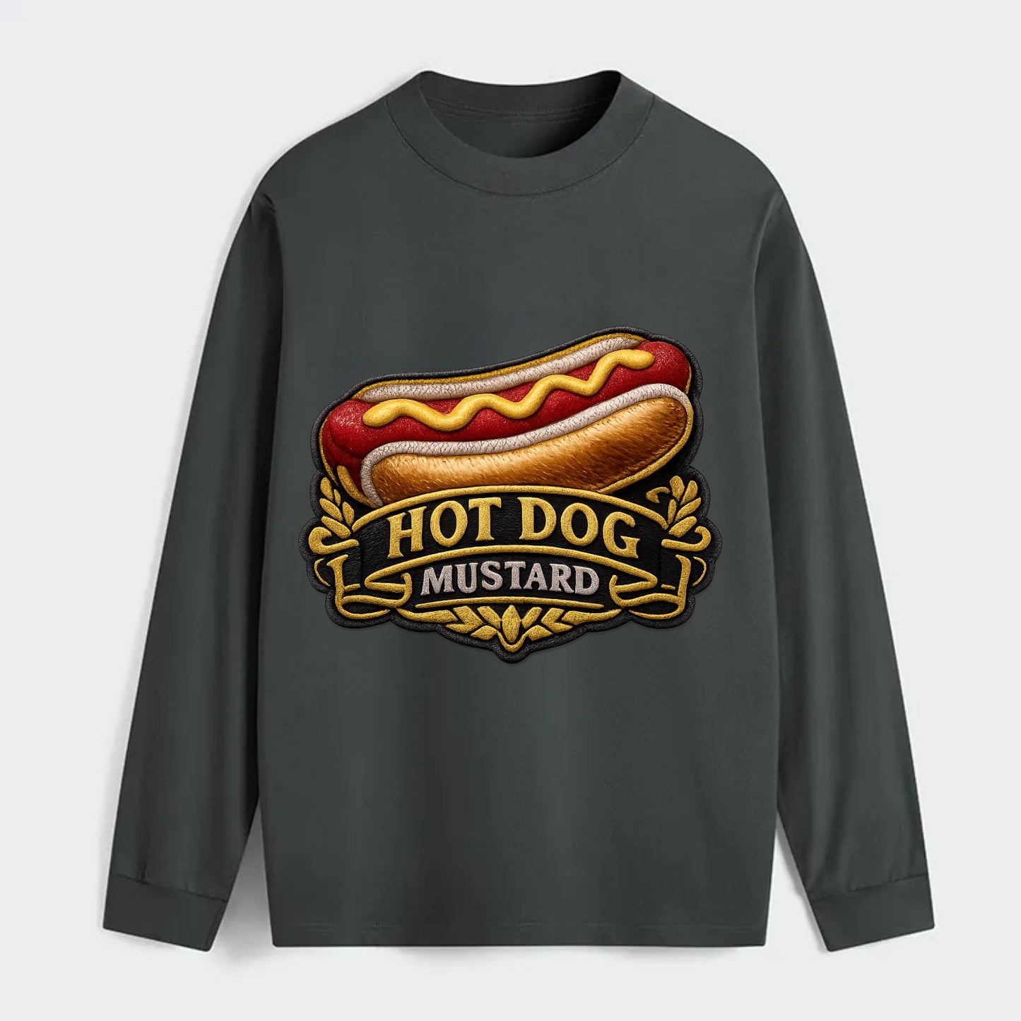 HOT DOG MUSTARD - classic hot dog in tan yellow red , ballpark food - Classic Long Sleeve Shirt - Gray