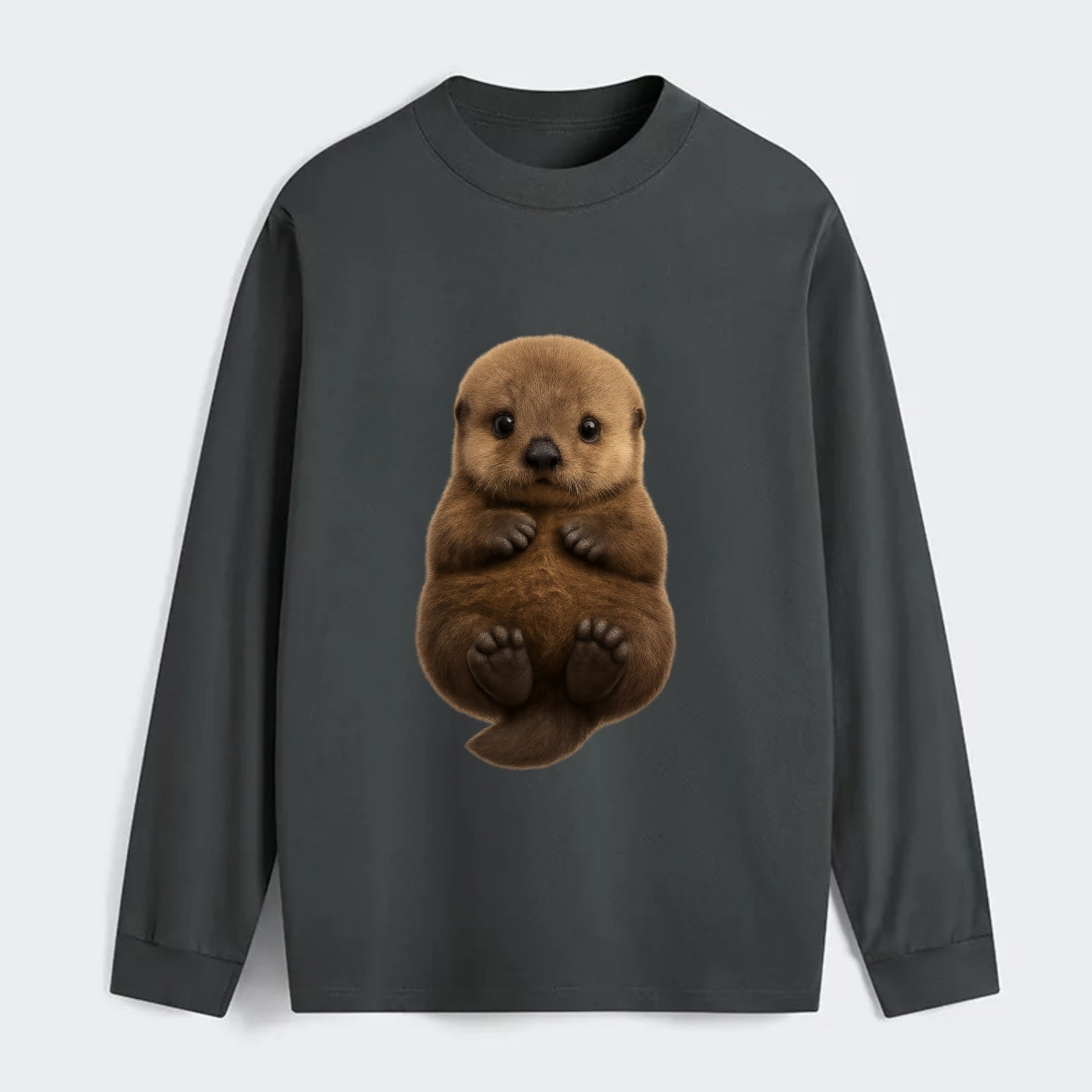 Baby Sea Otter - brown fluffy, floating on back, tiny paws, bright - Classic Long Sleeve Shirt - Gray