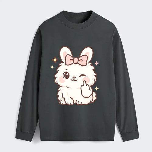 fluffy white angora rabbit with pink bow, one paw delicately flipping - Classic Long Sleeve Shirt
