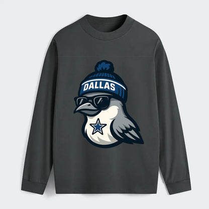 Dallas Mockingbird wearing Cowboys beanie with sheriff star and - Classic Long Sleeve Shirt - Gray