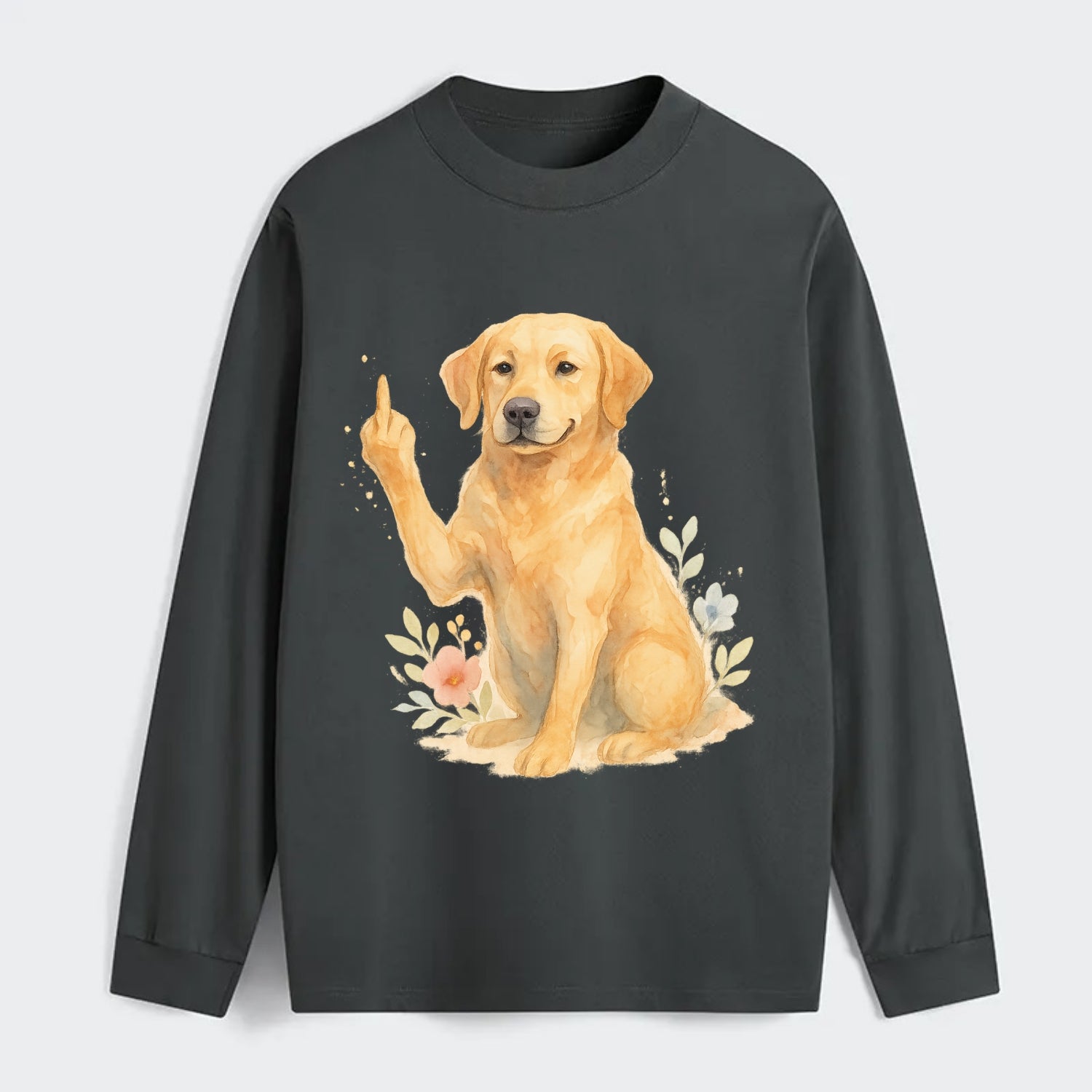 Labrador Retriever yellow sitting pretty, friendly face, strong paw up - Classic Long Sleeve Shirt - Gray