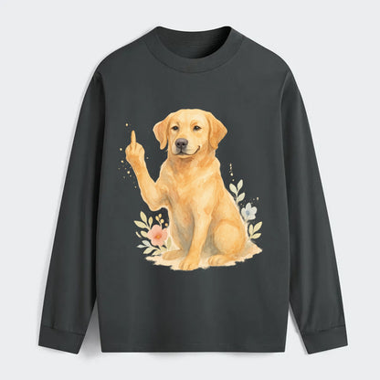 Labrador Retriever yellow sitting pretty, friendly face, strong paw up - Classic Long Sleeve Shirt - Gray