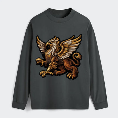 GRIFFIN BEAST - lion eagle hybrid in gold and brown , heraldic - Classic Long Sleeve Shirt - Gray