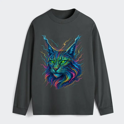 Wild lynx with ear tufts transforming into liquid mercury flows, silver - Classic Long Sleeve Shirt - Gray