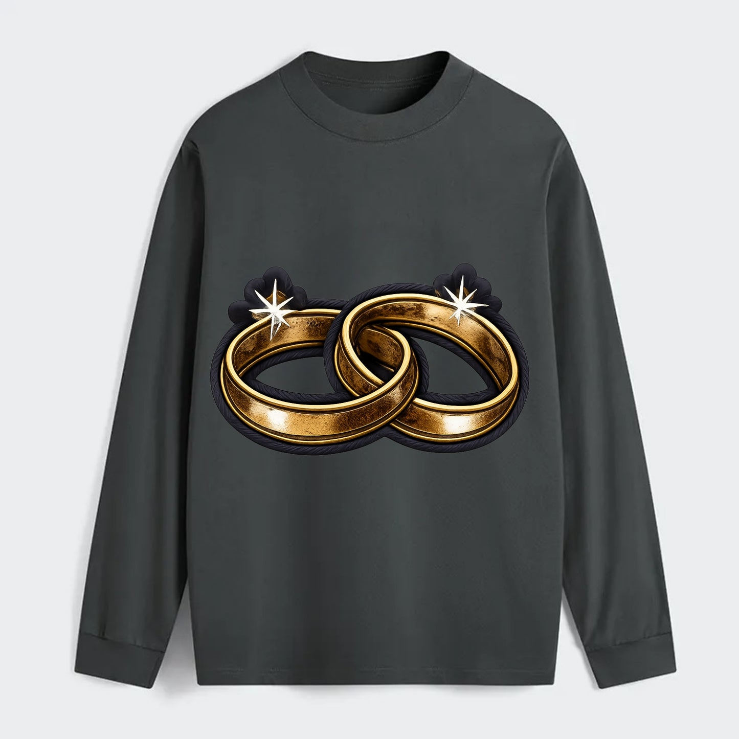 WEDDING RINGS - interlocked bands in gold , marriage - Classic Long Sleeve Shirt - Gray