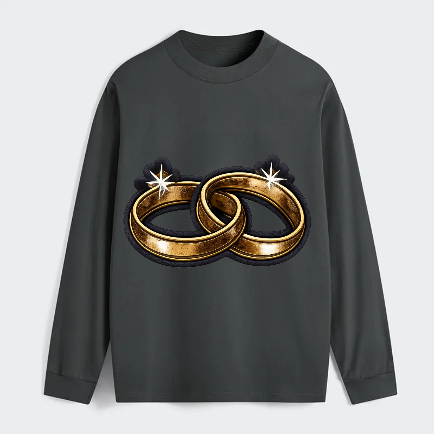 WEDDING RINGS - interlocked bands in gold , marriage - Classic Long Sleeve Shirt - Gray