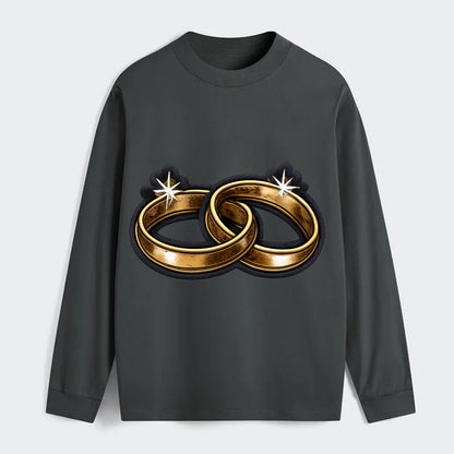 WEDDING RINGS - interlocked bands in gold , marriage - Classic Long Sleeve Shirt - Gray