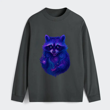 Playful raccoon with mask swirling in hypnotic patterns, neon purple - Classic Long Sleeve Shirt - Gray