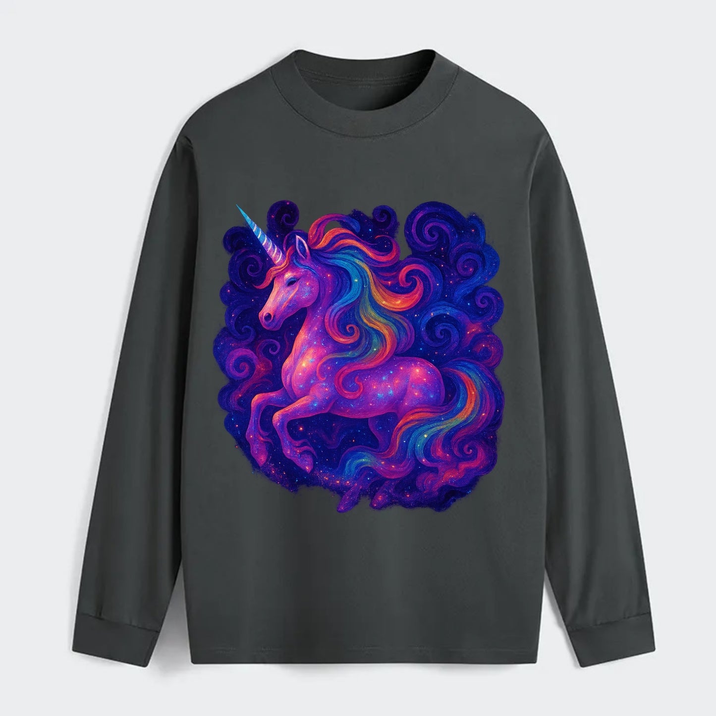 Magical unicorn with flowing rainbow gradient mane, iridescent horn - Classic Long Sleeve Shirt - Gray