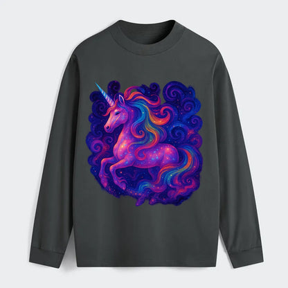Magical unicorn with flowing rainbow gradient mane, iridescent horn - Classic Long Sleeve Shirt - Gray