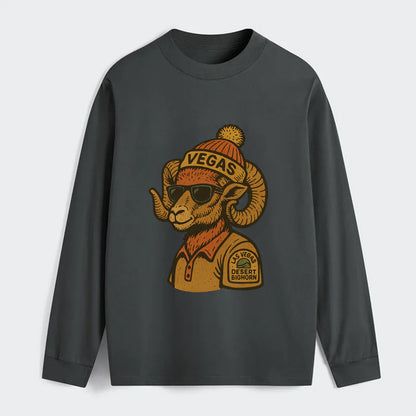 Las Vegas Desert Bighorn wearing Vegas beanie with pom pom and wayfarer - Classic Long Sleeve Shirt - Gray