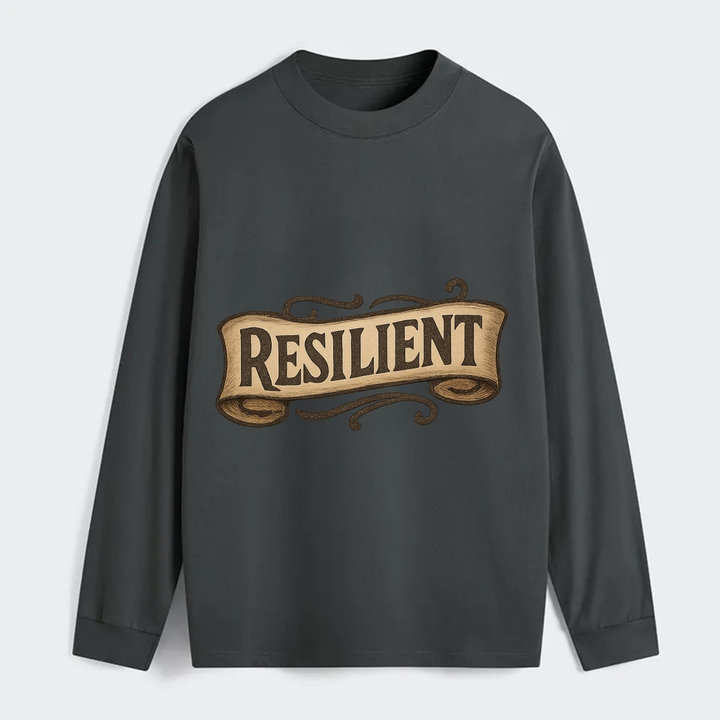 Bold typography design - "RESILIENT" - bouncing back, unbreakable spirit - Classic Long Sleeve Shirt - Gray