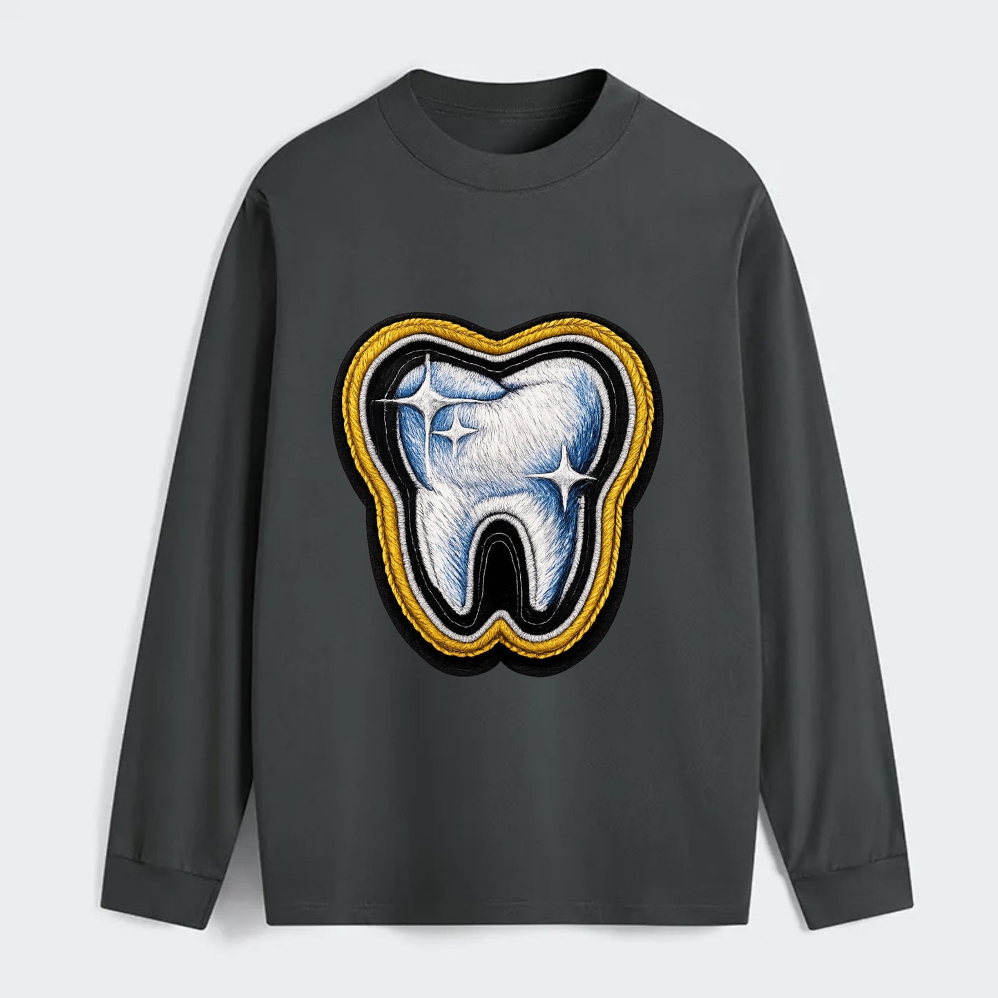 DENTAL TOOTH - molar with sparkle in white and blue , dentist - Classic Long Sleeve Shirt - Gray