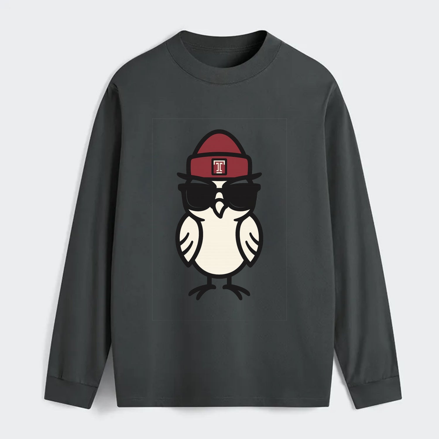 Philadelphia Owl wearing Temple beanie with T patch - Classic Long Sleeve Shirt - Gray