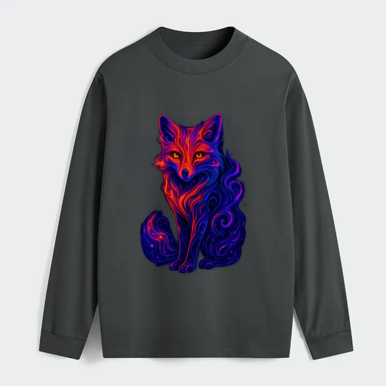 Clever fox with tail dissolving into cosmic nebula swirls, orange to - Classic Long Sleeve Shirt - Gray