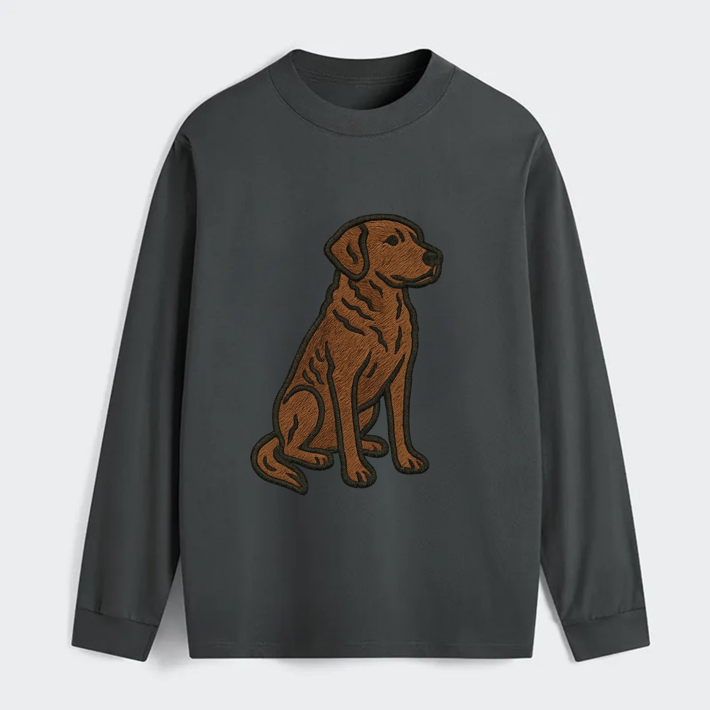 Chesapeake Bay Retriever - Brown wavy coat embroidered sitting pose - Classic Long Sleeve Shirt - Gray