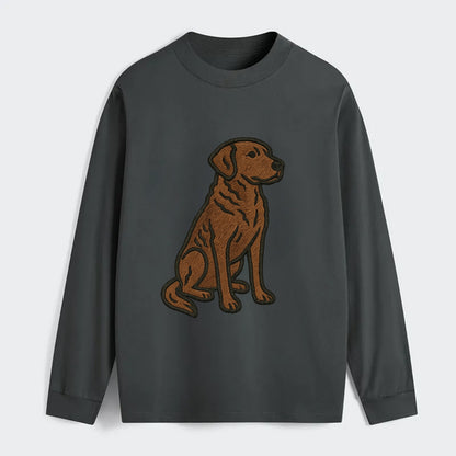 Chesapeake Bay Retriever - Brown wavy coat embroidered sitting pose - Classic Long Sleeve Shirt - Gray