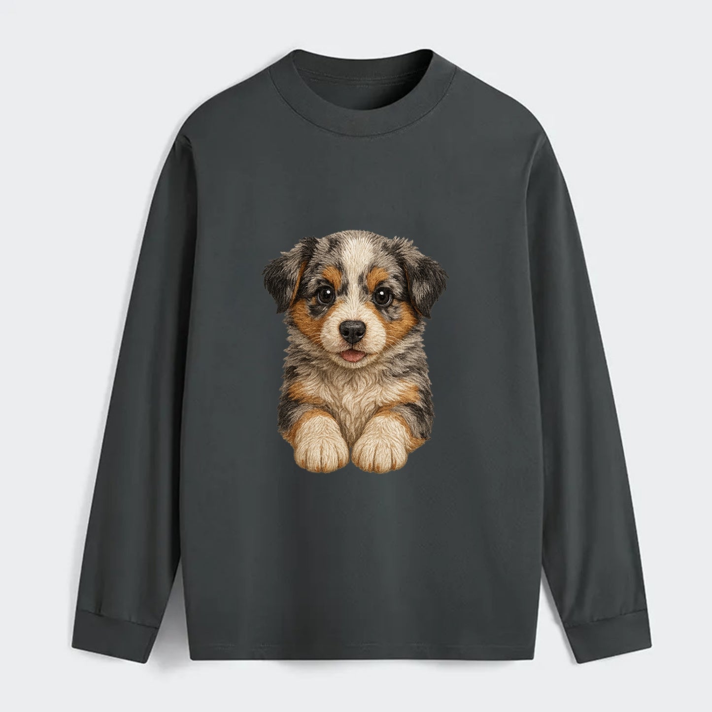 Baby Australian Shepherd Puppy - merle coat, bright eyes, fluffy, - Classic Long Sleeve Shirt - Gray