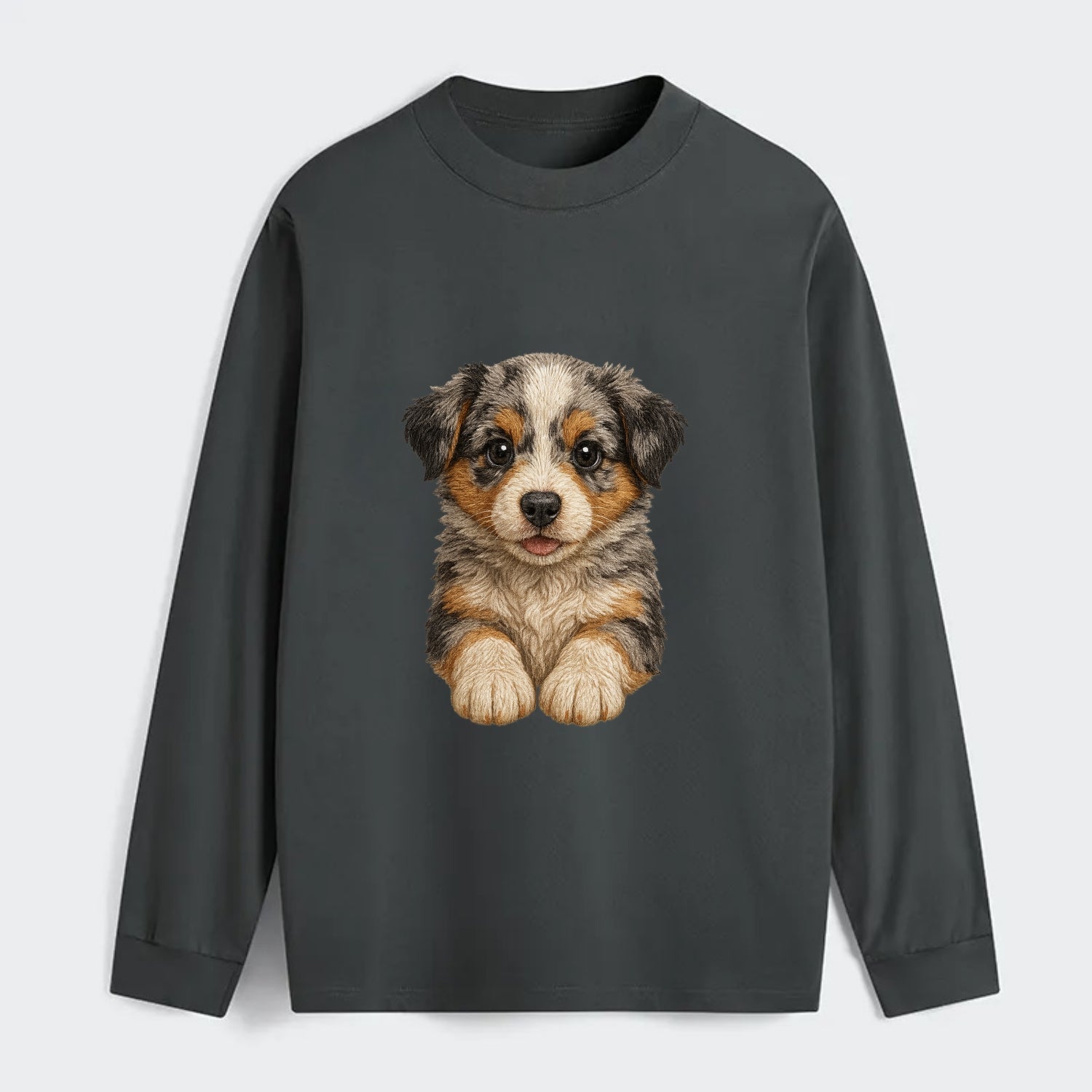 Baby Australian Shepherd Puppy - merle coat, bright eyes, fluffy, - Classic Long Sleeve Shirt - Gray