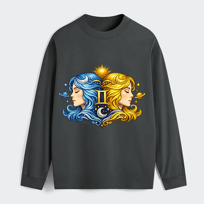 TWIN FACES | Two faces in profile mirror image | Gemini duality | - Classic Long Sleeve Shirt - Gray