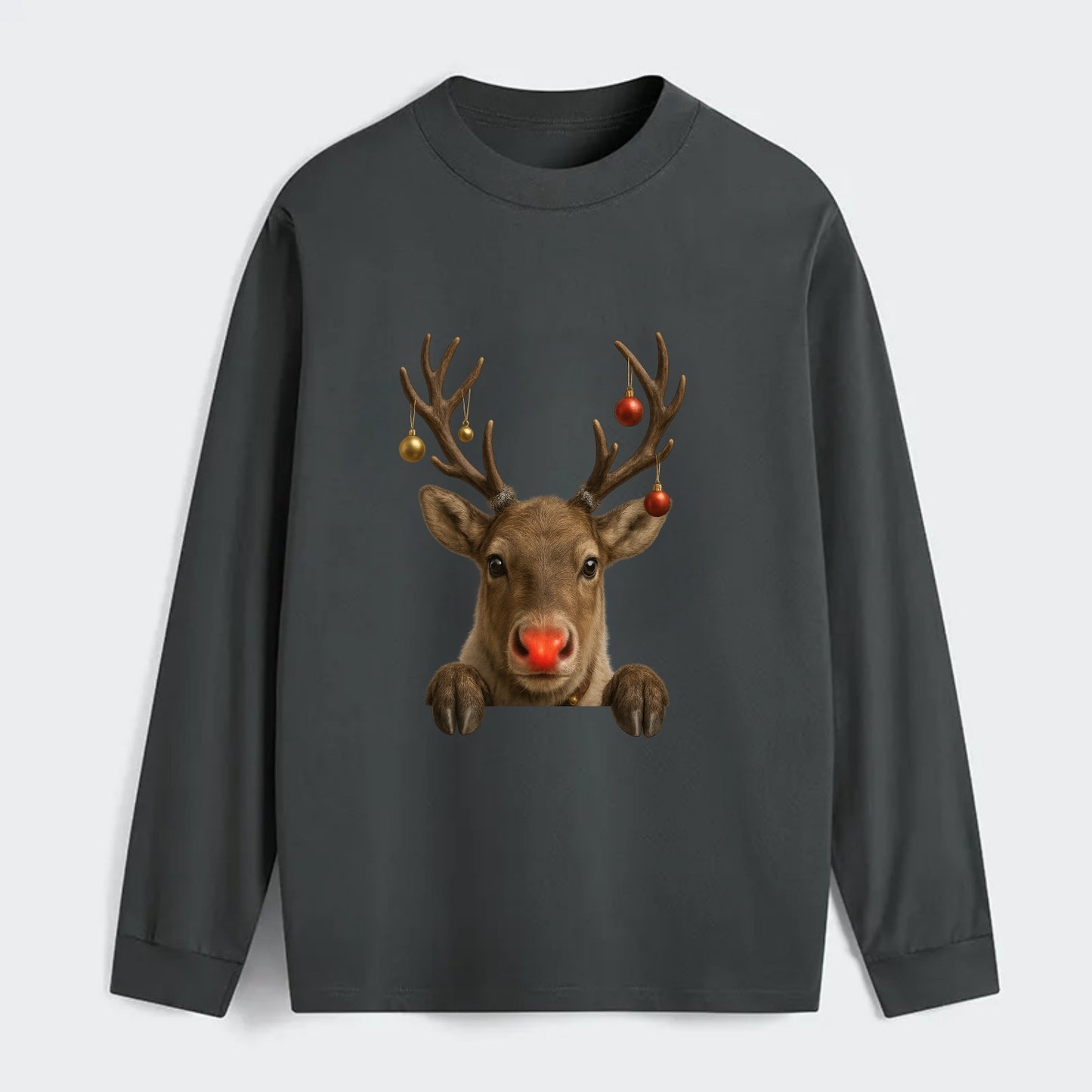 Christmas Reindeer  - Classic Long Sleeve Shirt - Gray