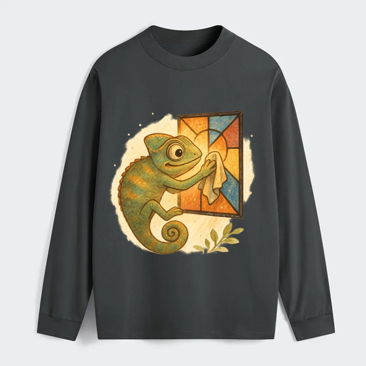 Chameleon blending into a stained-glass window it is polishing with - Classic Long Sleeve Shirt - Gray