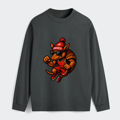 Houston Armadillo wearing Rockets red and silver beanie with rocket - Classic Long Sleeve Shirt - Gray