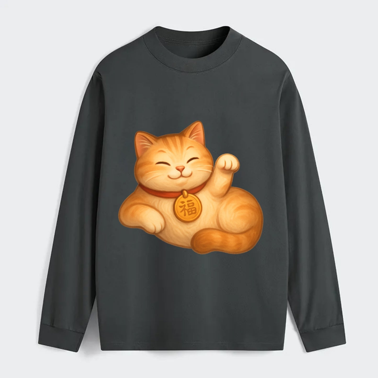 Maneki Neko Pose - Classic Long Sleeve Shirt - Gray