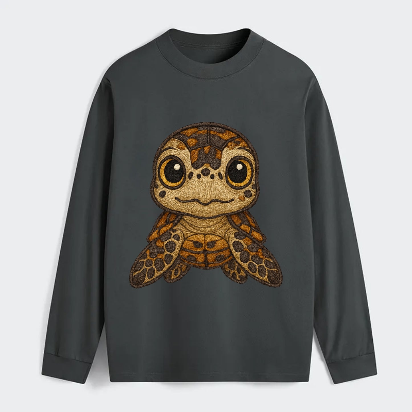 Baby Hawksbill Turtle - amber and brown shell pattern, curious golden - Classic Long Sleeve Shirt - Gray