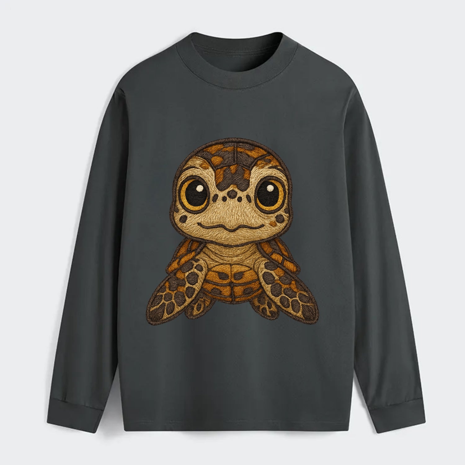 Baby Hawksbill Turtle - amber and brown shell pattern, curious golden - Classic Long Sleeve Shirt - Gray