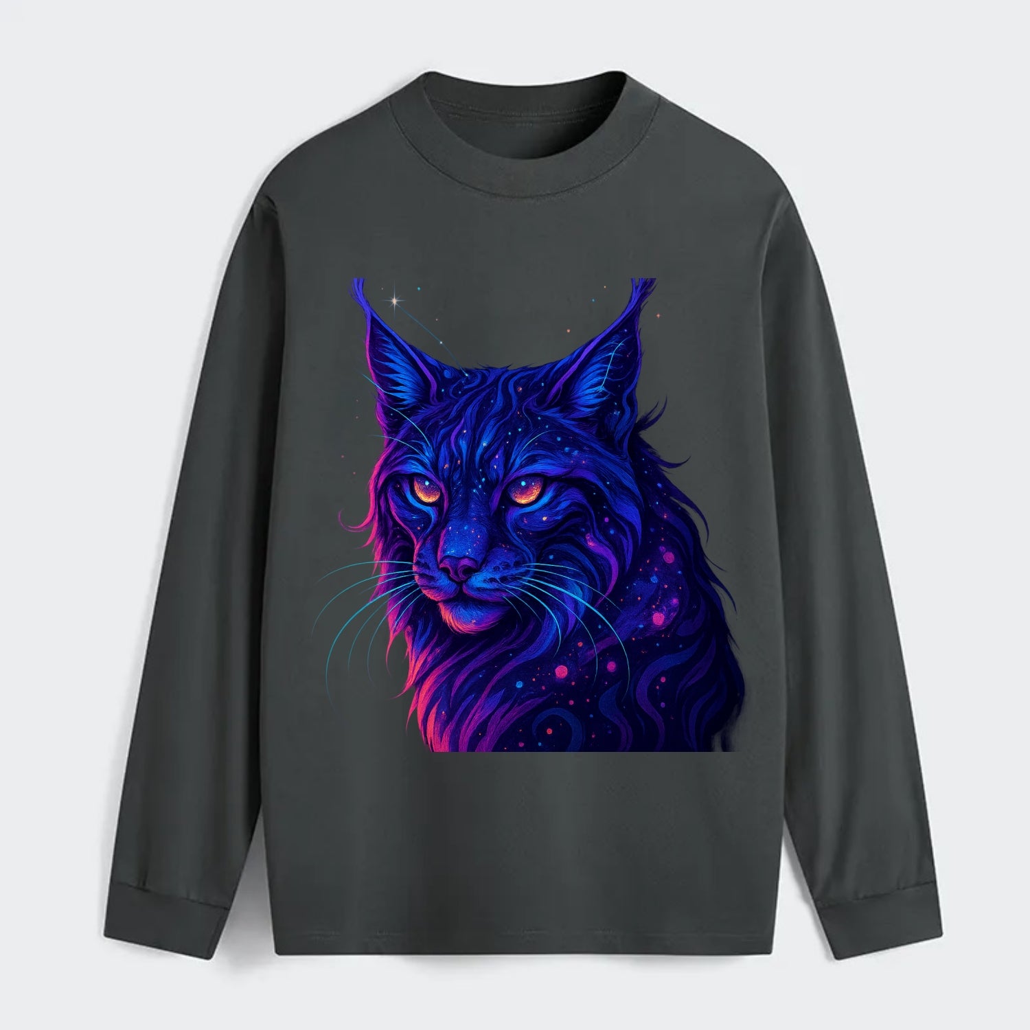 Stealthy lynx with ear tufts forming constellation patterns, nebula - Classic Long Sleeve Shirt - Gray