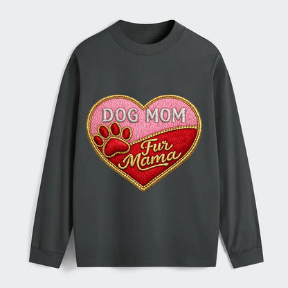 DOG MOM HEART - heart with paw print in pink and red , fur mama - Classic Long Sleeve Shirt - Gray