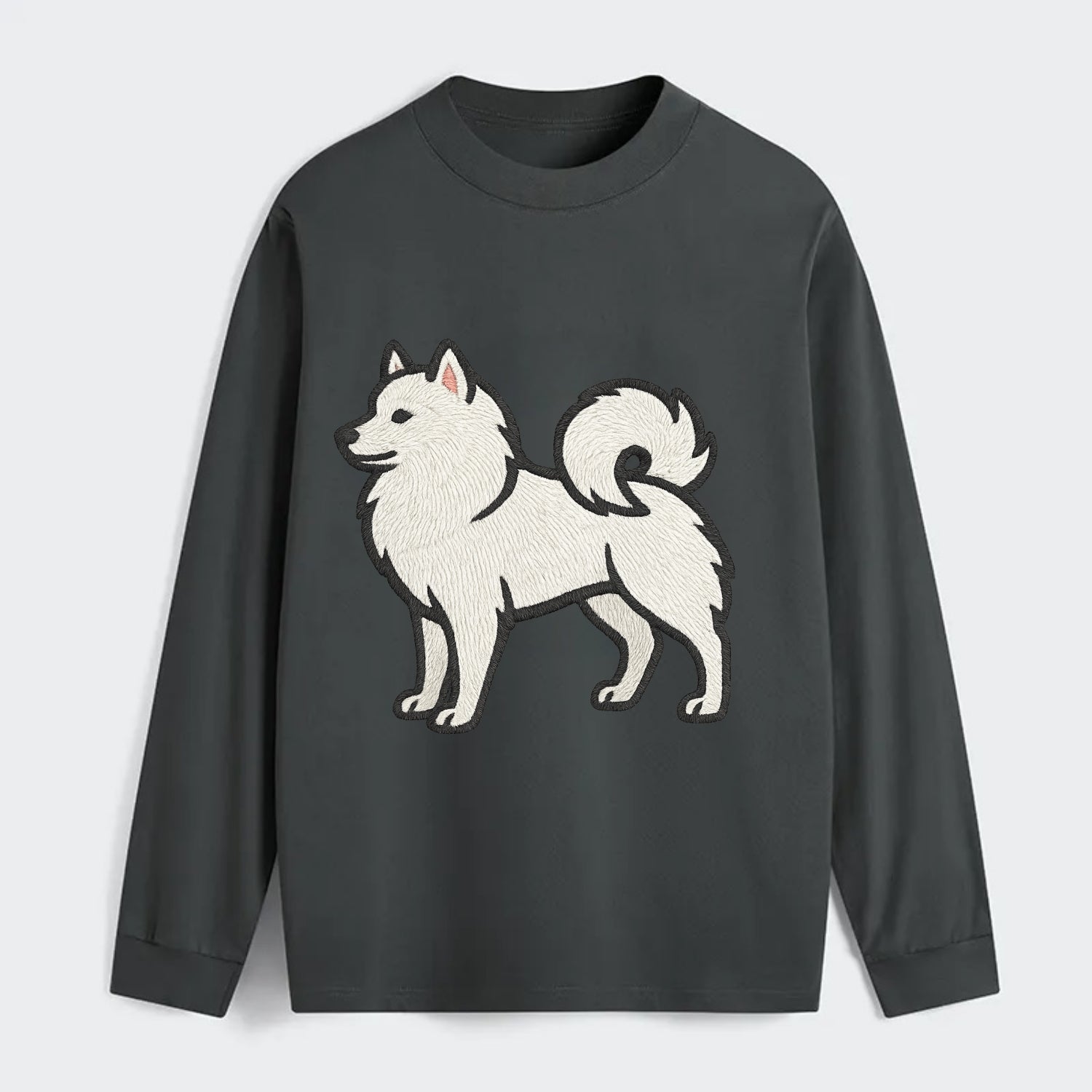 American Eskimo Dog - White spitz embroidered standing design - Classic Long Sleeve Shirt - Gray