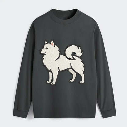 American Eskimo Dog - White spitz embroidered standing design - Classic Long Sleeve Shirt - Gray