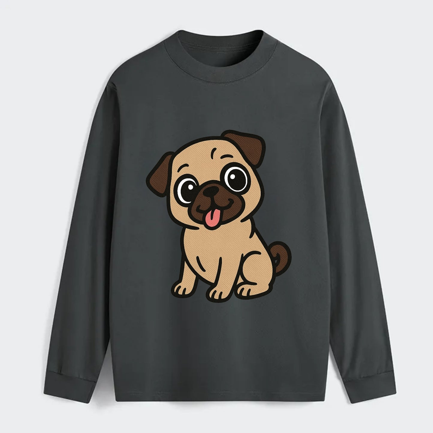 Pug - Tilted head with tongue out - Classic Long Sleeve Shirt - Gray