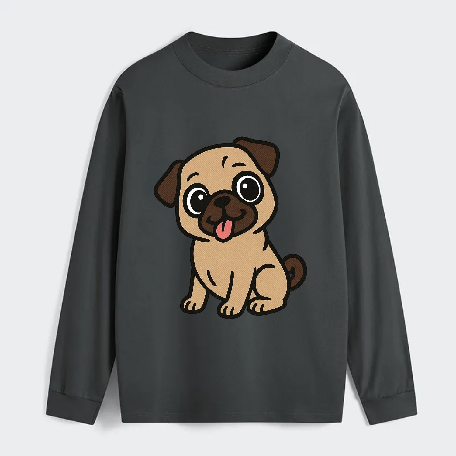 Pug - Tilted head with tongue out - Classic Long Sleeve Shirt - Gray