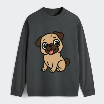 Pug - Tilted head with tongue out - Classic Long Sleeve Shirt - Gray