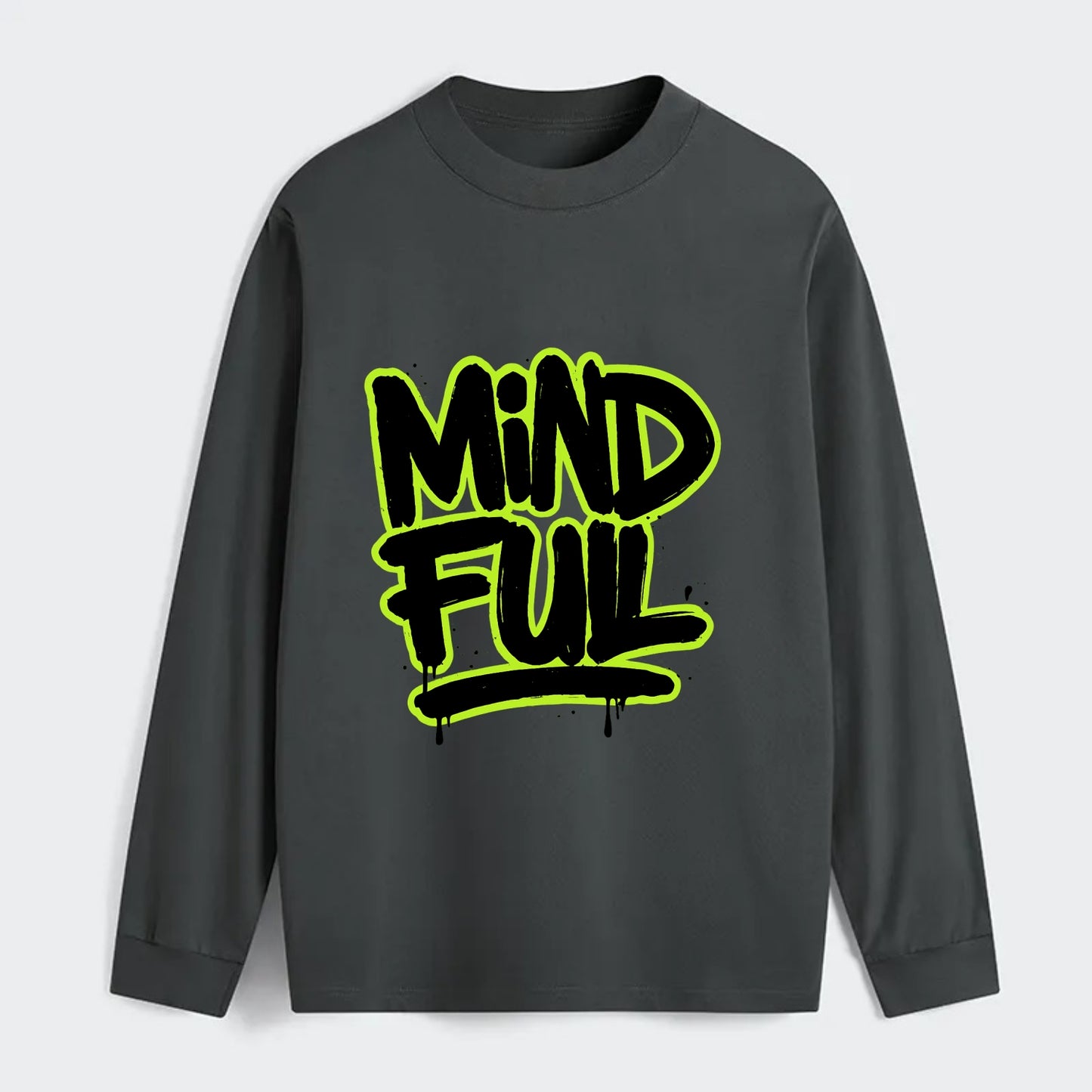 Bold typography design - "MINDFUL" - present awareness, conscious living - Classic Long Sleeve Shirt - Gray