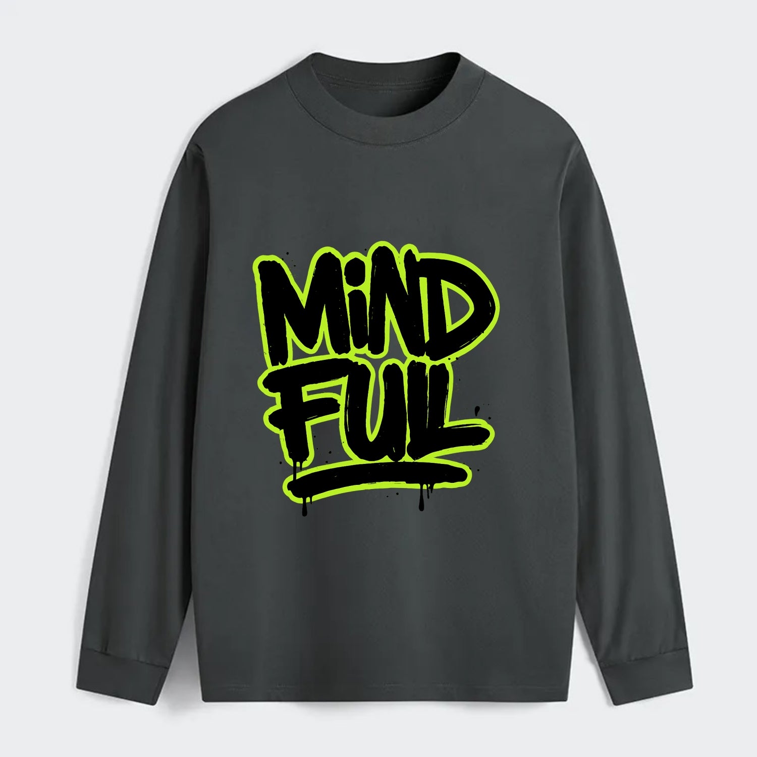 Bold typography design - "MINDFUL" - present awareness, conscious living - Classic Long Sleeve Shirt - Gray