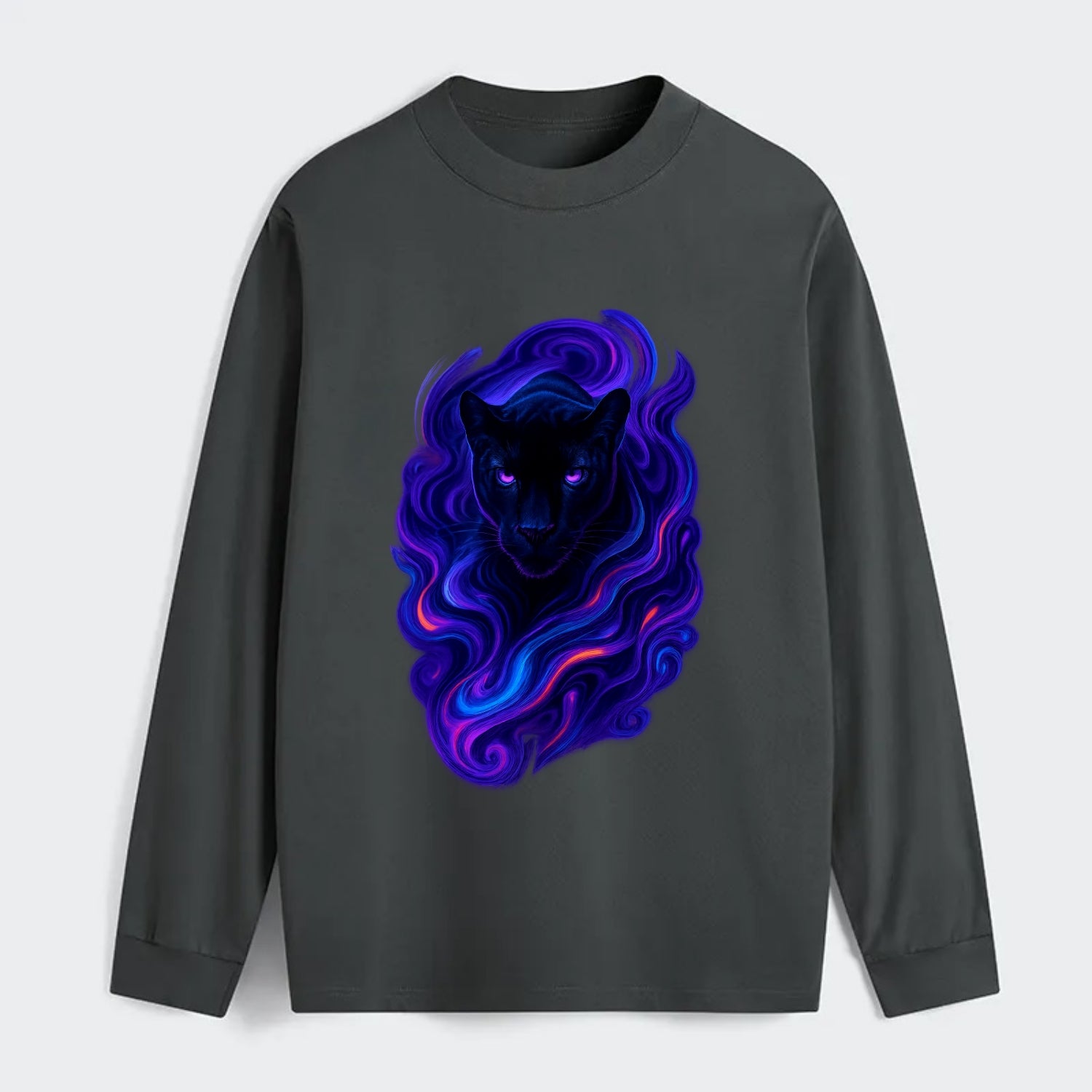 Sleek black panther emerging from swirls of deep purple and electric - Classic Long Sleeve Shirt - Gray