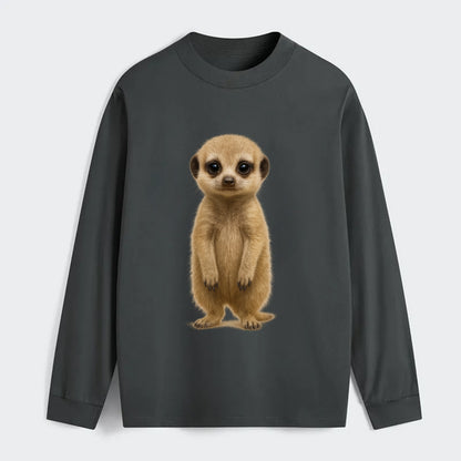 Baby Meerkat - tan fur, dark eye patches, alert stance, bright eyes, - Classic Long Sleeve Shirt - Gray