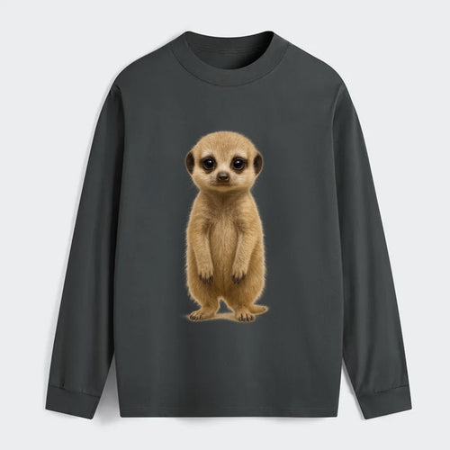 Baby Meerkat - tan fur, dark eye patches, alert stance, bright eyes, - Classic Long Sleeve Shirt
