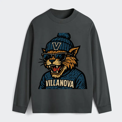 Villanova Wildcat wearing Villanova beanie with V patch - Classic Long Sleeve Shirt - Gray